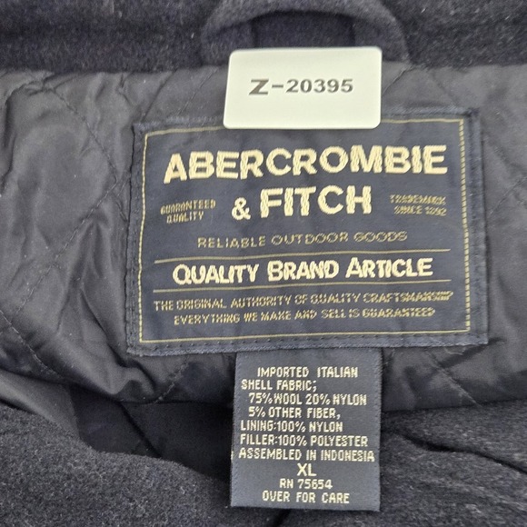 Abercrombie & Fitch Men Jacket XL Black Wool Blend Military Overcoat Italy - Picture 2 of 9